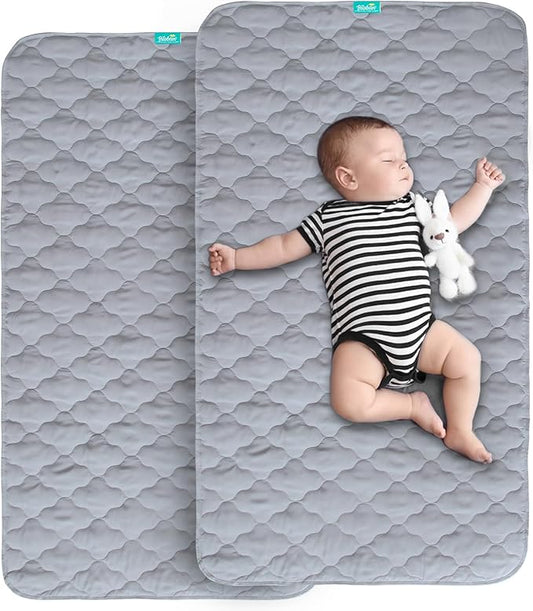 Waterproof Crib Mattress Protector Pad 2 Pack 28" x 52",Non-Slip & Absorbent Mattress Pad for Baby Standard Crib/Bed, Quilted Machine Washable Grey
