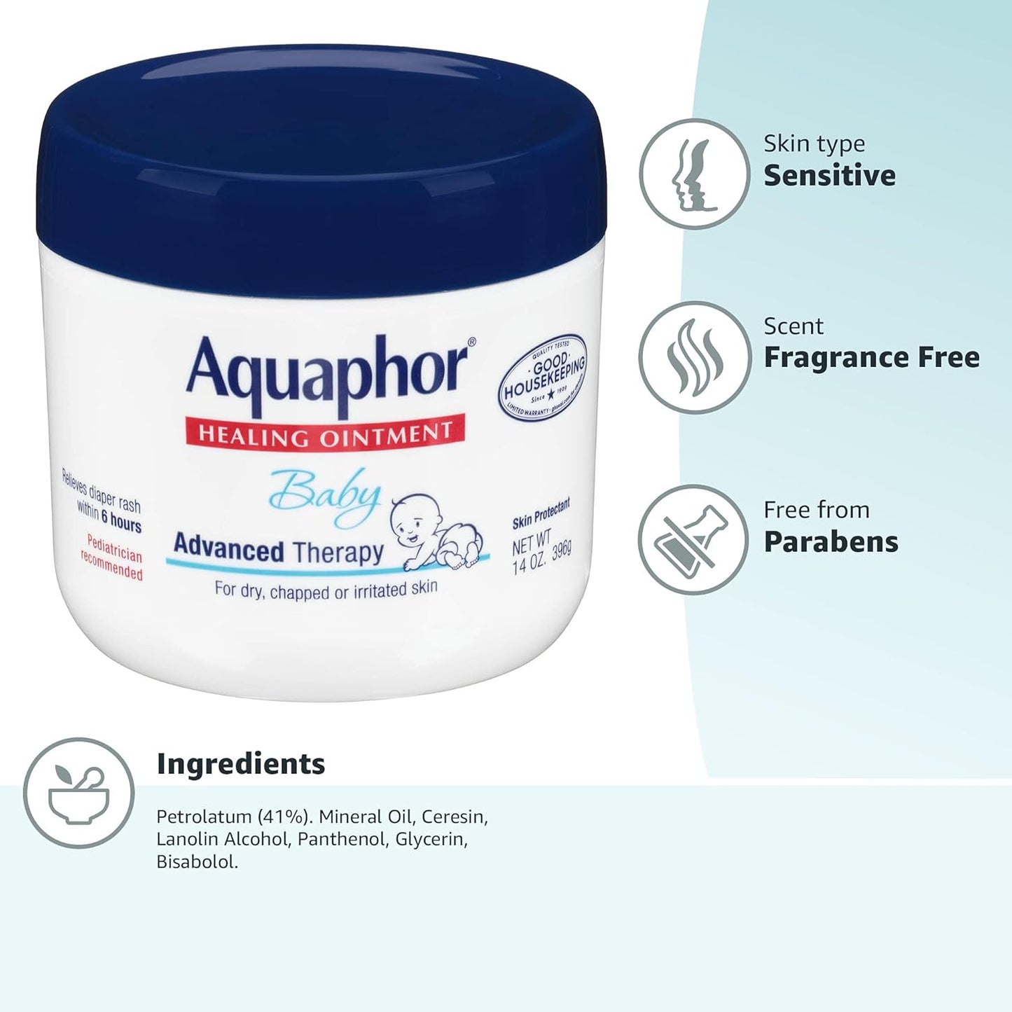 Aquaphor Baby Healing Ointment (14 Oz) + 3-in-1 Diaper Rash Cream (3.5 Oz), Hypoallergenic and Fragrance Free Skin Care Set for Babies