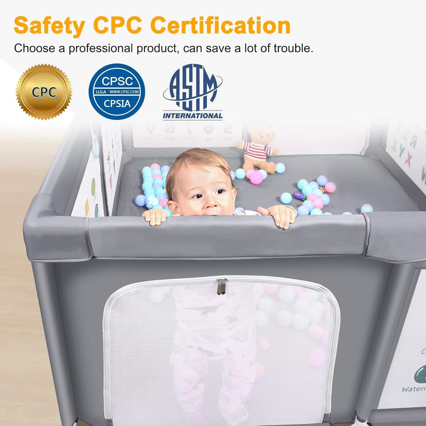 Premium Baby Playpen with Mat, 71x60 Inches Extra Large Playpen for Babies and Toddlers, Indoor & Outdoor Activity Center, Safety Baby Play Pen with Gate Prints
