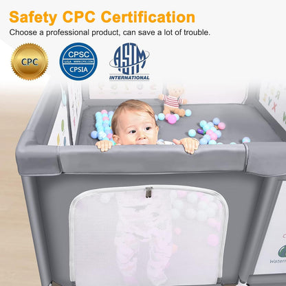 Premium Baby Playpen with Mat, 71x60 Inches Extra Large Playpen for Babies and Toddlers, Indoor & Outdoor Activity Center, Safety Baby Play Pen with Gate Prints