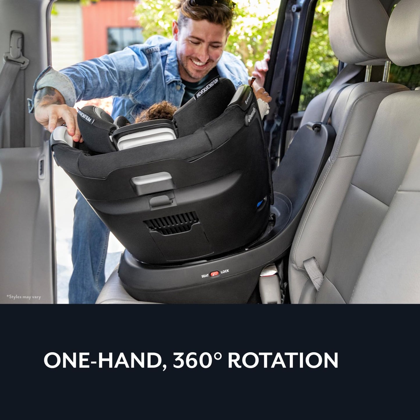 Evenflo Revolve360 Slim 2-in-1 Rotational Car Seat with Quick Clean Cover (Salem Black)