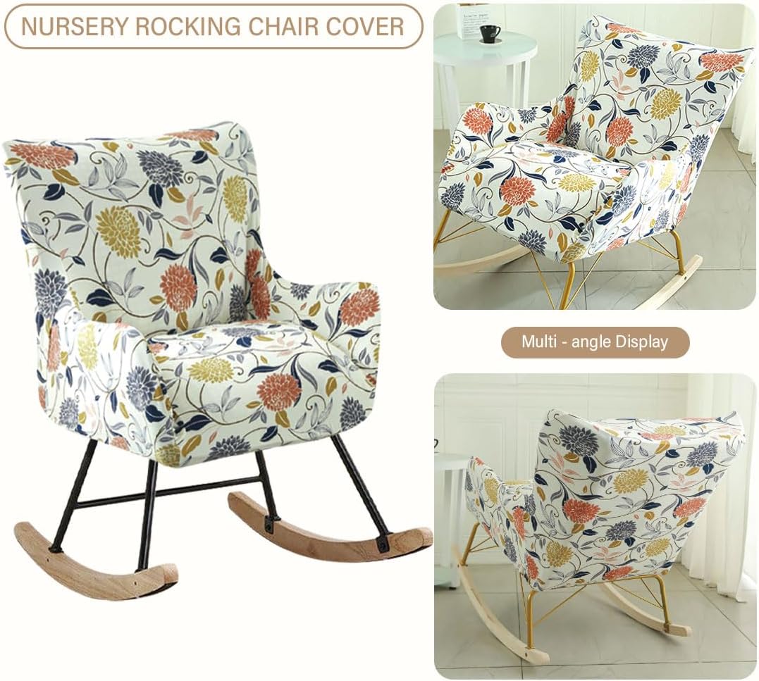 Nursery Rocking Chair Cover Stretchable Glider Chairs Cover Slipcovers Printed Rocking Accent Armchair Slipcover for Living Room Bedroom Offices, 03