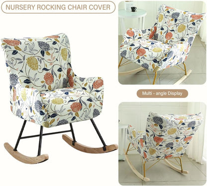 Nursery Rocking Chair Cover Stretchable Glider Chairs Cover Slipcovers Printed Rocking Accent Armchair Slipcover for Living Room Bedroom Offices, 03
