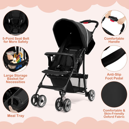 HONEY JOY Lightweight Stroller, Compact Travel Stroller for Airplane, Toddler Fold Pushchair w/Adjustable Canopy & Backrest, Storage Basket, Umbrella Stroller for Infants (Gray)