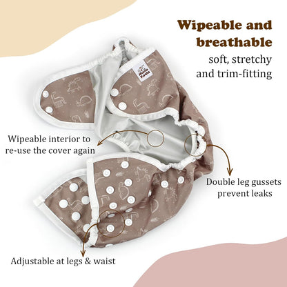 Mama Koala Reusable Adjustable Cloth Diaper Covers with Double Gusset for Girls and Boys, Snap Closure, Size M(Simply Neautrals)