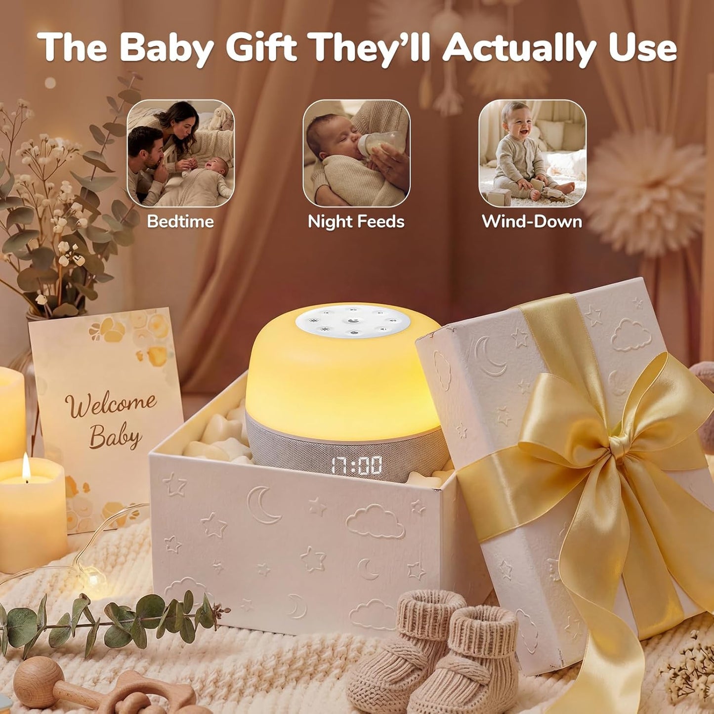 2025 Mom's Choice Awards | Sound Machine Baby White Noise Machine with Sunrise Alarm Clock & App Control – 360° RGB Night Light, Sleep Soother for Adults & Kids, Newborn Essentials Shower Gift
