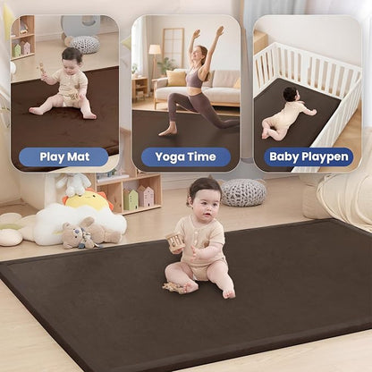 Extra Large 79"x118" Baby Activity Play Mat for Floor, 1.3" Thick Elasti Foam for Tummy Time & Crawling, Non-Slip Nursery Rug for Infants, Toddlers & Kids, Tatami Style Mat for Yoga, Living Room, Classroom & Playroom(Dark Brown)