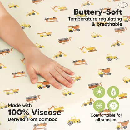 2-Pack Waterproof Pack and Play Sheets, Mini Crib Sheets Fitted for Boy, Girl - 38 x 26 Viscose from Bamboo Pack N Play Mattress Sheets for Graco, Toddler Playard Baby Crib Sheets Neutral (Blue Flax) - Colors A