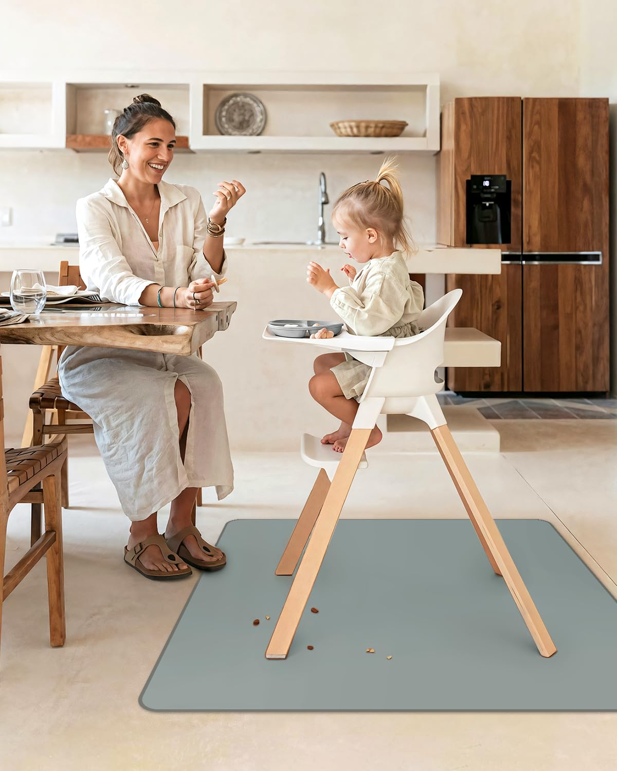 Blissful Diary Baby Splat Mat for Under High Chair, 50.4 x 50.4 Inch Wipeable Splash Mat, Waterproof and Washable, Anti-Slip Floor Protector, Retro Rainbow
