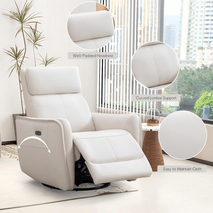 Bonzy Home Power Swivel Rocker Recliner Chair with USB Port, 23.2" Wide Seat, Fixed Lumbar Support, Upholstered Glider Chair for Nursery Living Room, Brown