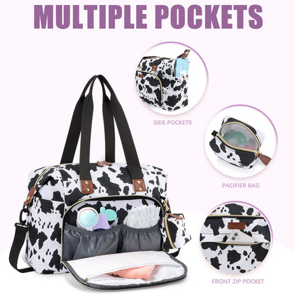 Tuwubi Diaper Bag Tote,Baby Diaper Bag with Pacifier Case Large Travel Diaper Tote Caddy for Mom and Dad Multifunction Large Baby Bag - M-Pink
