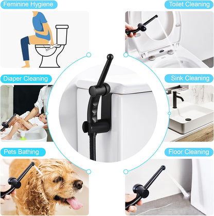 CREA Handheld Bidet Sprayer for Toilet - Adjustable Jet Toilet Bidet Attachment with Hose for Feminine Wash & Cloth Diaper Sprayer Set - Stainless Steel Black