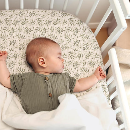 lulumoon Baby Bassinet Sheets Muslin: Cotton Bedside Bassinet Sheets Leaf for Boys - Fitted for Bedside Sleeper Mattress