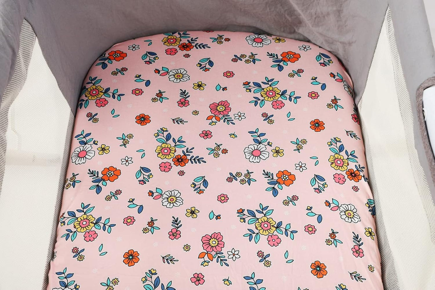 Onacosht Stretchy Bassinet Sheets 33" x 19" Compatible with Mika Micky, KoolaBaby (3 in 1), BabyBond, HARPPA and RICUTON Bedside Bassinet, 3 Pack for Baby Boy and Girl, Pink Floral
