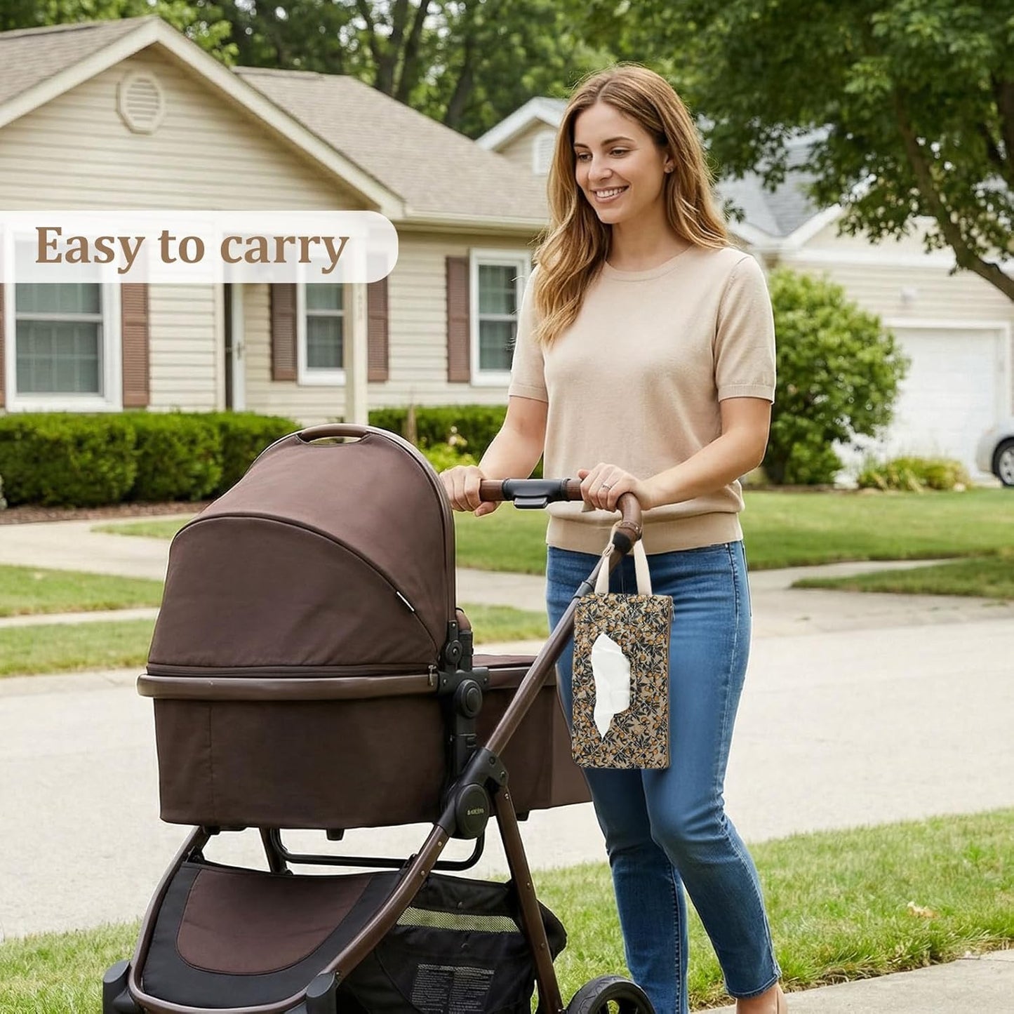 Quilted Baby Diaper and Wipes Pouch Portable Mommy Bag for Stroller Reusable Wipes Pouch with Lanyard for Casual Travel (Beige)