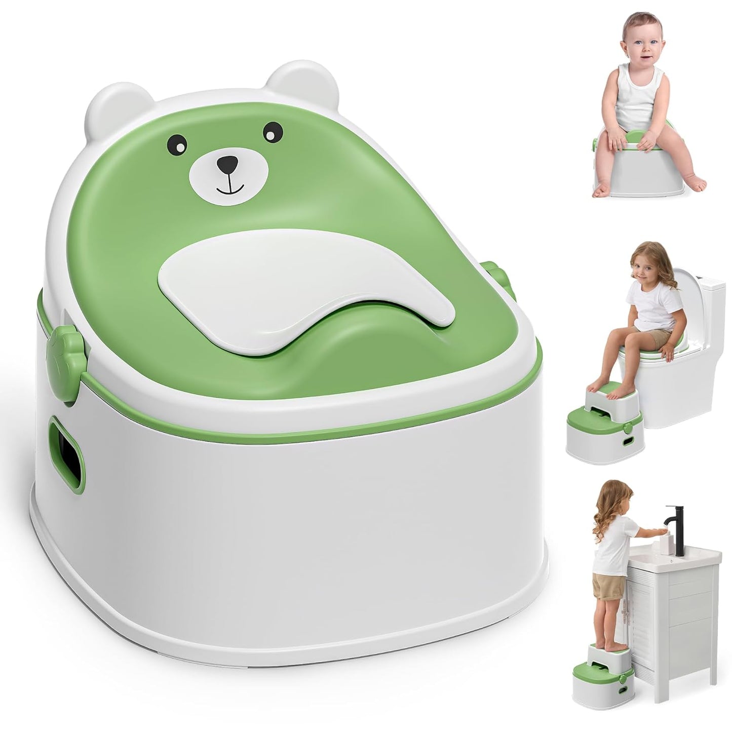 3-in-1 Potty Training Toilet, Portable Potty, Potty Training Seat and Toddler Step Stool, Easy Setup and Clean, Anti-Slip Toddler Potty Trainer for Boy Girl,Grey