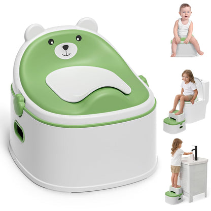3-in-1 Potty Training Toilet, Portable Potty, Potty Training Seat and Toddler Step Stool, Easy Setup and Clean, Anti-Slip Toddler Potty Trainer for Boy Girl,Grey