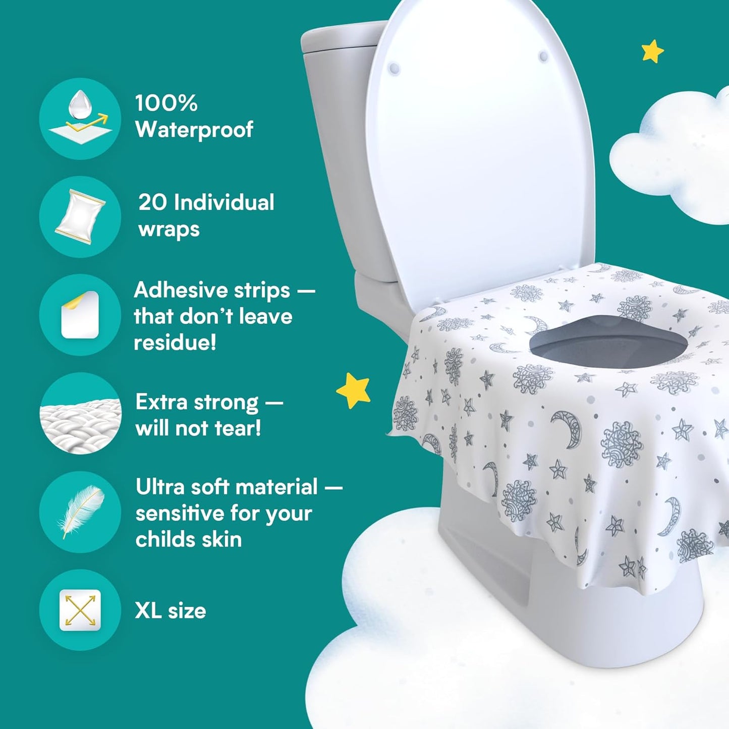 Eli with Love 20 Pack Extra Large Disposable Toilet Seat Cover (Floral) – Toddler Toilet Covers for Full Coverage On Toilet or Potty – Ideal Travel Toilet Seat Covers for Kids and Adults