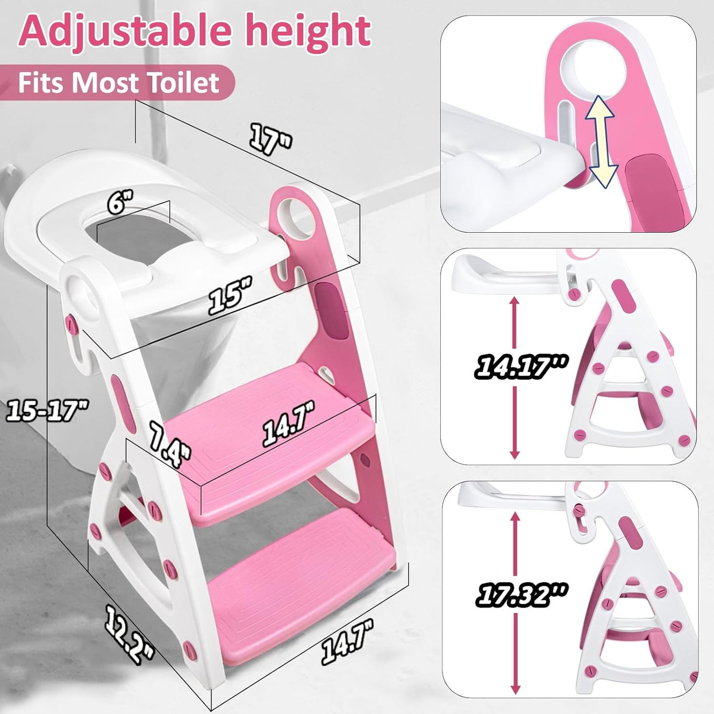 Potty Training Seat, Primlect Upgrade Ultra-Stable Toddler Toilet Seat for Kids Boys Girls, 2 in 1 Potty Training Toilet with Step Stool, Adjustable Seat and Ladder, Non-Slip Pad, Splash Guard (Grey)