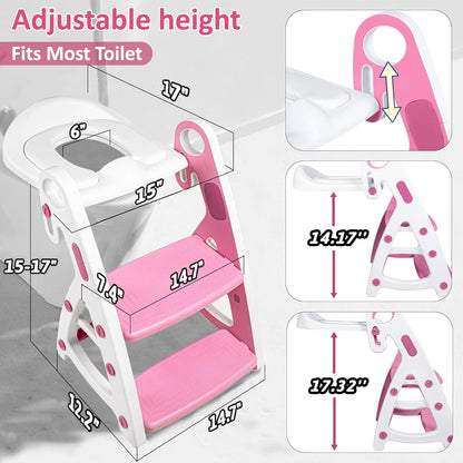 Potty Training Seat, Primlect Upgrade Ultra-Stable Toddler Toilet Seat for Kids Boys Girls, 2 in 1 Potty Training Toilet with Step Stool, Adjustable Seat and Ladder, Non-Slip Pad, Splash Guard (Grey)