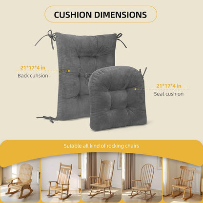 Millsilo Rocking Chair Cushions 3-Piece Set with Neck Pillow, Indoor Rocker Comfortable Tufted Non-Slip Pads with Ties, High-Density Foam Cushion for Adirondack Glider Chair, Orange, 52 x 19 x 4 Inch