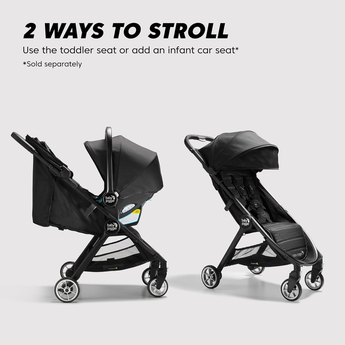 Baby Jogger City Tour 2 Carry-On Approved Travel Stroller, Ultra-Compact Baby Stroller, Lightweight, Easy Fold, Baby Travel Essential, Pitch Black