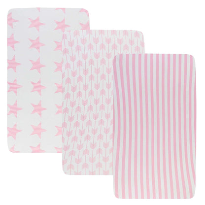 Onacosht Stretchy Bassinet Sheets 33" x 19" Compatible with Mika Micky, KoolaBaby (3 in 1), BabyBond, HARPPA and RICUTON Bedside Bassinet, 3 Pack for Baby Boy and Girl, Pink Floral