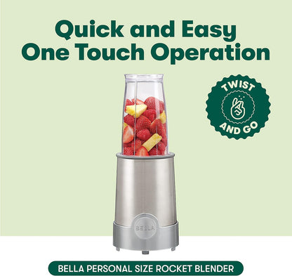 bella 6 Pcs Portable Rocket Blender, Juicer & Smoothie Maker, Press & Twist Design, EverGood™ & BPA Free Dishwasher Safe Parts, 4 Tip Stainless Steel Blade, Cord Wrap, 240 Watt Motor, Oatmilk