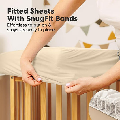 2-Pack Waterproof Crib Mattress Protector Cover Fitted - Quiet Baby Crib Mattress Pad Sheets, 52" x 28" Soft Quilted Cotton Baby Sheet, Machine Washable, Easy Fit, Durable (Khaki/Mavy)