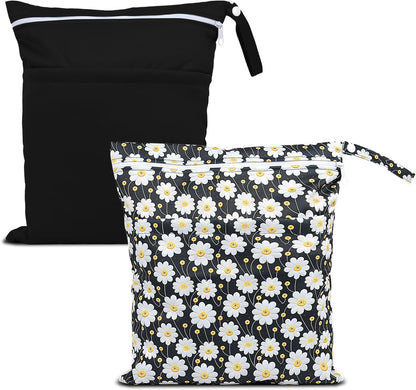 Wet Dry Bags 2-Pack with Cute Dolphin Print - Waterproof Travel Organizer for Swimming Pool Beach Gym Baby Cloth Diapers Swimwear with Dual Zippers