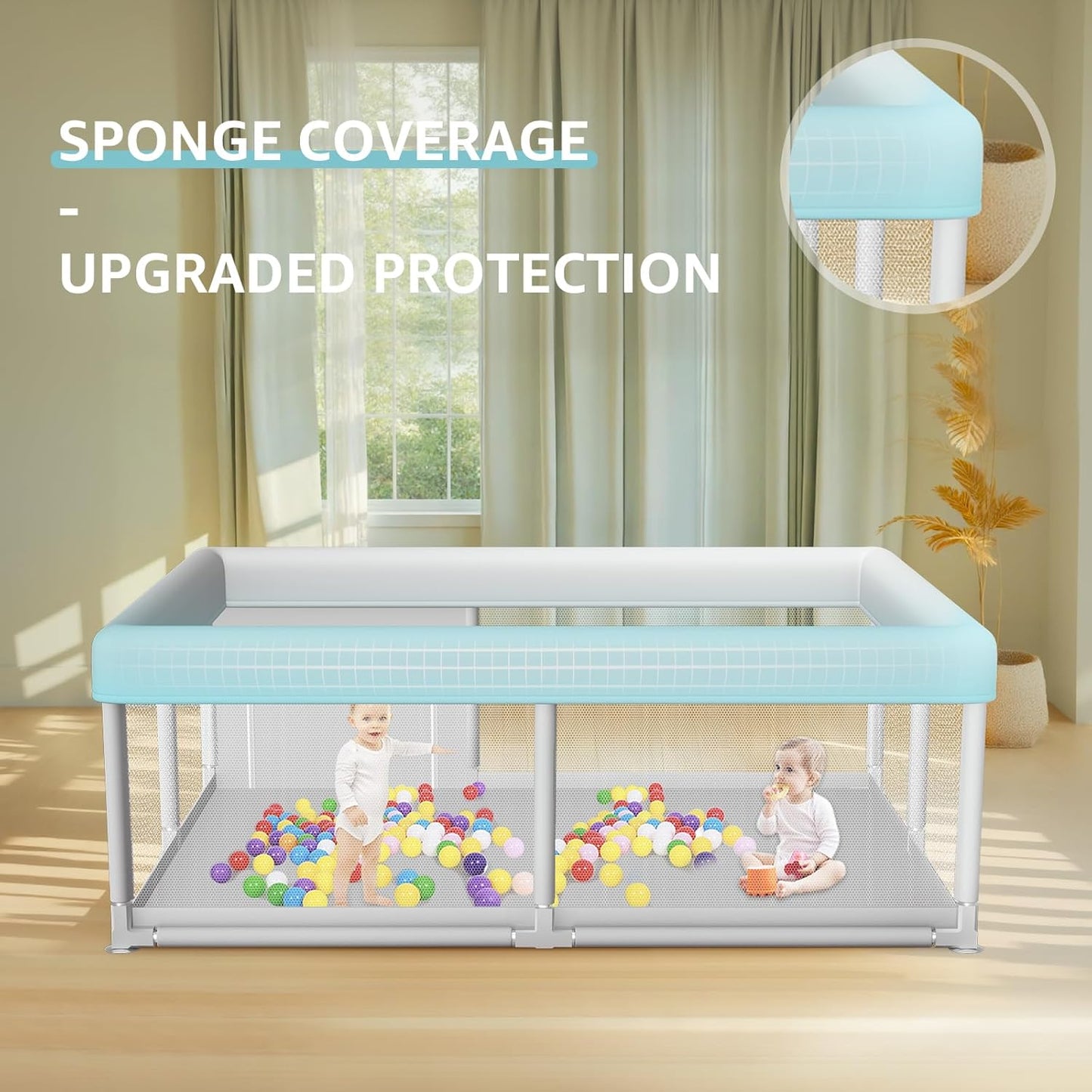 Hiaksedt Baby Playpen 50x50 Inch, Play Pens for Babies and Toddlers Baby Fence Play Yards for Indoor & Outdoor with Breathable Mesh Anti-Fall Playpen
