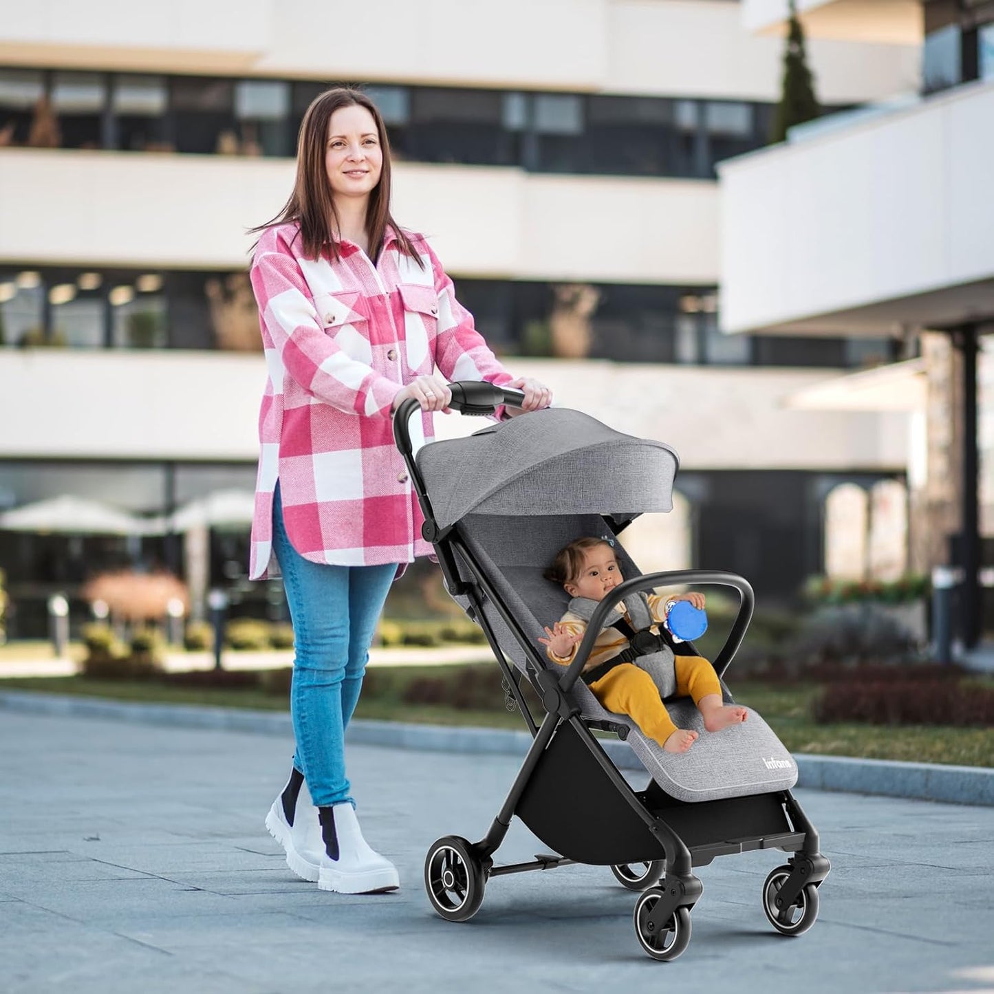 INFANS Ultra-Compact Fold Airplane Ready Travel Stroller, One-Hand Gravity Fold Near Flat Recline Seat, Foldable Toddler Stroller for Infant 6-36 Month