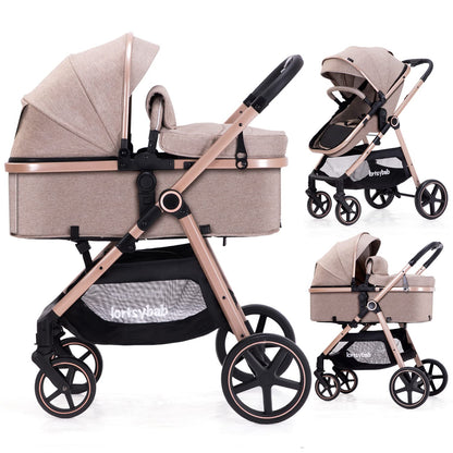 Lortsybab 2-in-1 Baby Stroller - Folding Infant Newborn Pram Stroller with Reversible Seat - Toddler Strollers for 0-36 Months Old Babies (Pink)