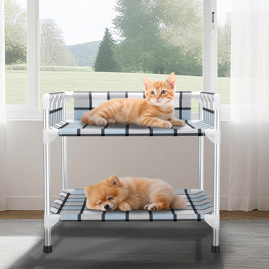 Bedside Window Dog Bunk Bed - Double Elevated Human Dog Bed with Guardrail 2 Layers Window Perch Dogs Cot 2-Tier Bedside Sleeper for Multi-Pet Households (34'' x 20'' x 25'')