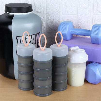 Accmor 2 Pcs Protein Powder Container to Go with Funnels Stand, 4 Compartments Stackable Protein Powder Dispenser for Workout, Fitness, Travel