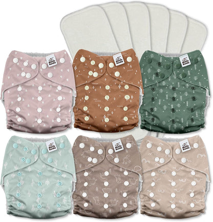 Mama Koala 3.0 Pocket Cloth Diapers for Babies with AWJ Lining, 6 Pack with 6 4-Layer Natural Cloth Diaper Inserts - Reusable and Washable Pocket Diapers(Hardworking Bees) - Colors B