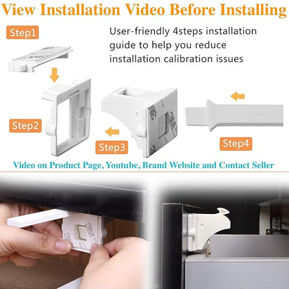 Vmaisi Adhesive Magnetic Locks for Cabinets & Drawers (24 Pack and 4 Keys + Cradle)