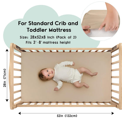 Yoofoss Pack and Play Sheets Fitted, Mini Crib Sheets 2-Pack for Pack N Play Mattress, Stretchy Playard Sheet, Soft and Breathable Green+Giraff