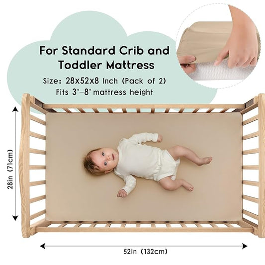 Yoofoss Baby Crib Sheets for Boys Girls, Fitted Crib Sheet 2 Pack for Standard Crib and Toddler Mattress, Super Soft Microfiber Baby Sheet 28x52x8in(Apricot-Green)