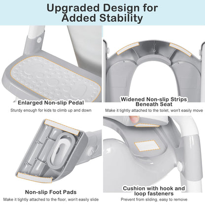 BRINJOY Potty Training Seat with Step Stool Ladder, Potty Toilet Toddler Seat w/Potty Training Chart & Cushion Handle, Kids Potty Training Toilet Chair for Girls Boys w/Non-Slip Pads Wide Step