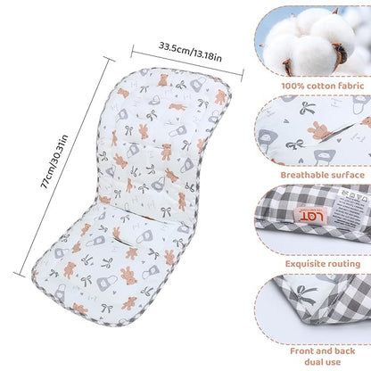Baby Stroller Cushion,Infant Car Seat Insert-Reversible Universal Breathable and Soft Newborn Stroller Mat,100% Cotton Cover Toddler Seat Pad Liner-34x78cm,1 Pack(Butter Bear+Gray Plaid)
