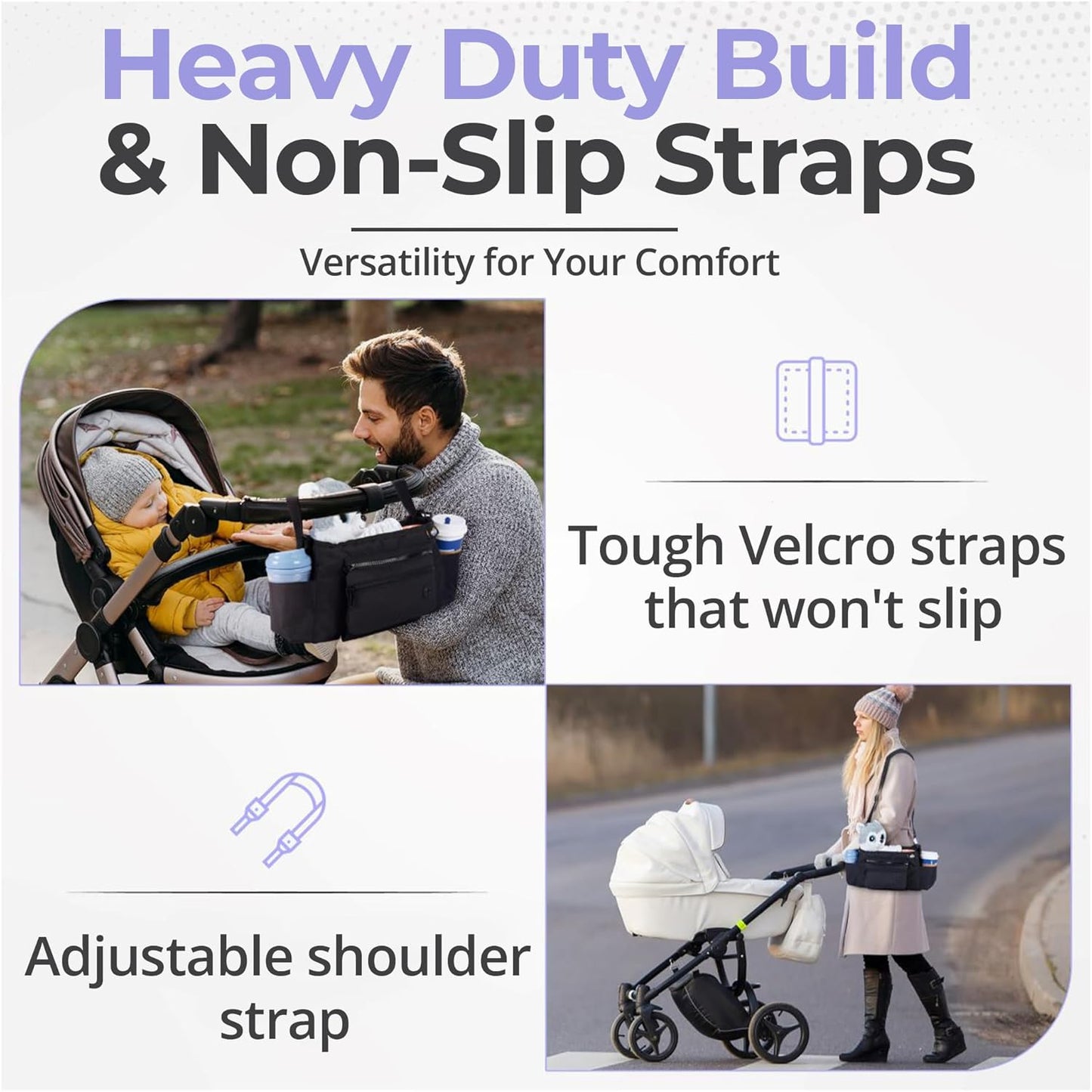 Universal Stroller Organizer - Multifunctional Stroller Caddy With Cup Holders - Non Slip Straps For All Strollers - Easy To Use