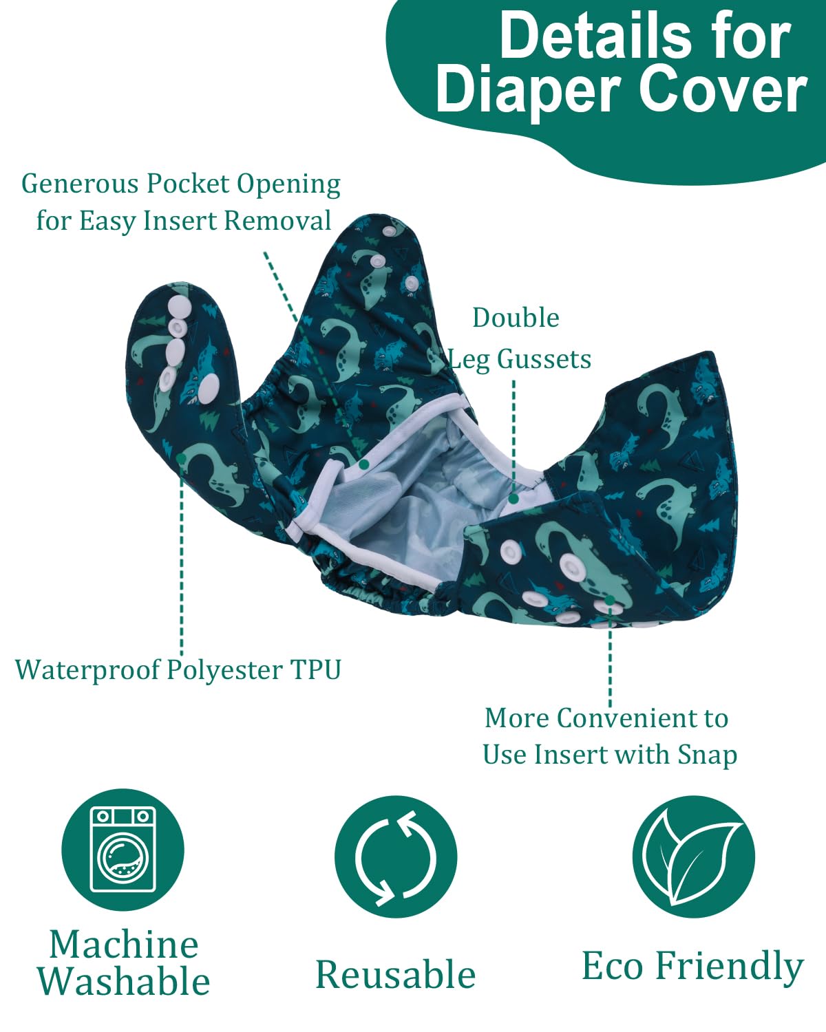 babygoal Cloth Diaper Covers 6 Pack with Wet Bag for Fitted Diapers and Prefolds with Double Gussets, Adjustable and Reusable for Baby Boys and Girls