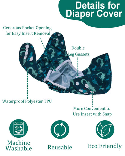 babygoal Cloth Diaper Covers 6 Pack with Wet Bag for Fitted Diapers and Prefolds with Double Gussets, Adjustable and Reusable for Baby Boys and Girls