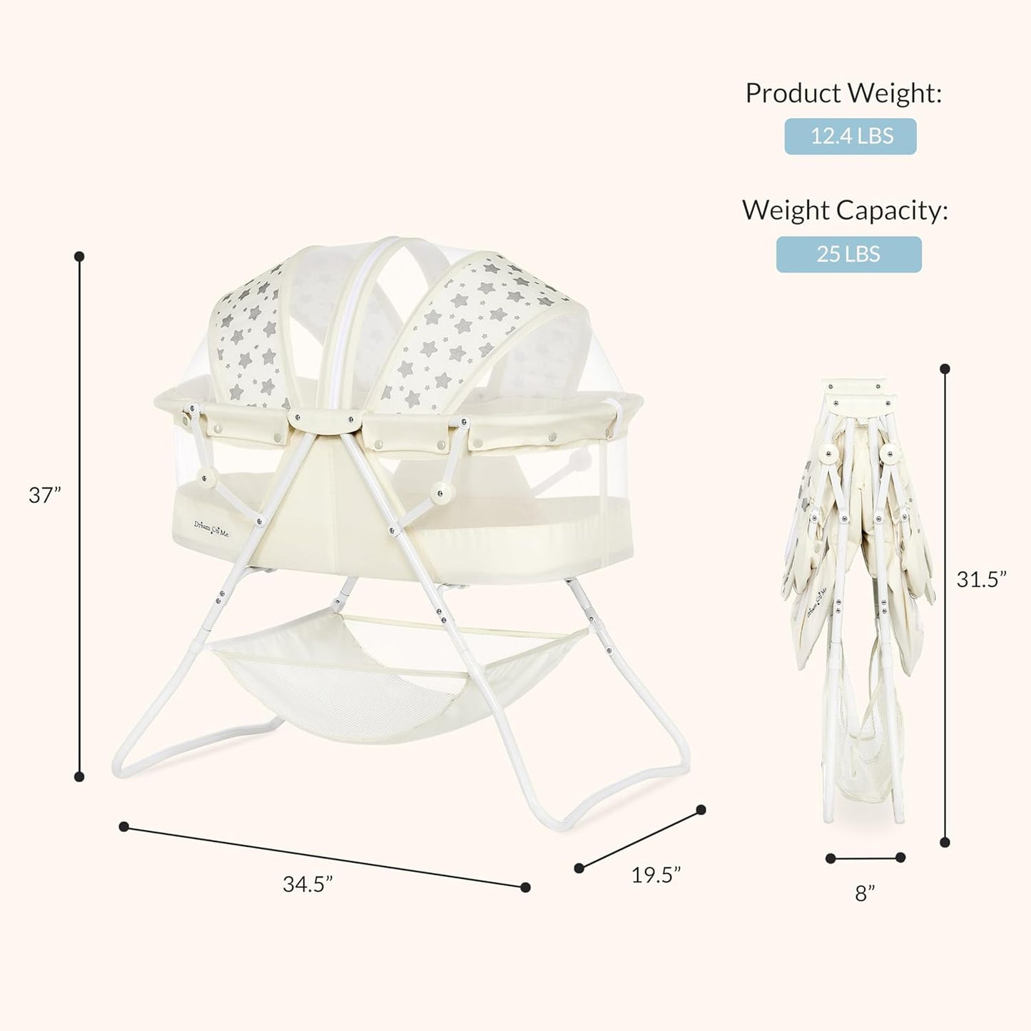 Dream On Me Karley Bassinet, Award Winner Lightweight Travel Baby Bassinet, Foldable Bedside Sleeper, Adjustable Double Canopy, Spacious Design, Soft Fabric, Storage Basket – Blue and Grey