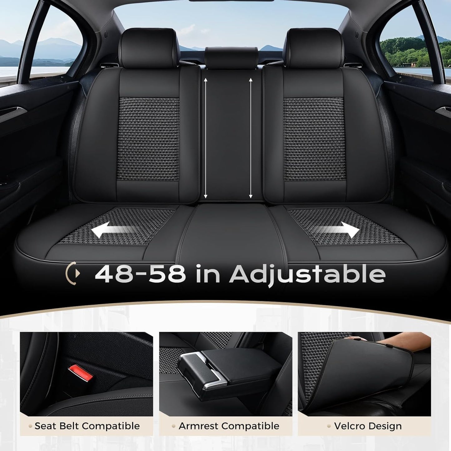 Coverado Leather Seat Covers for Car, Waterproof Car Seat Covers Full Set, 2 in 1 Conversions Car Seat Cover Protector Car Accessories Universal Fit for Most Cars SUVs and Trucks Beige