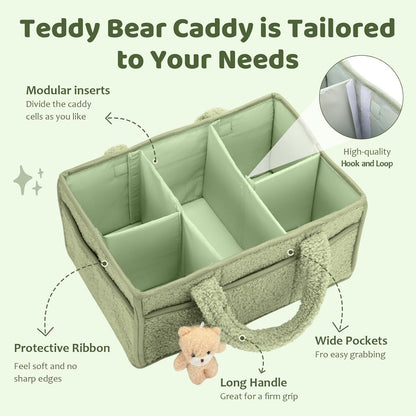 Shinylin 2 Pack Diaper Caddy Organizer Baby Caddy Organizer with Handle Nursery Storage Bin and Car Storage Basket for Diapers, Wipes, Newborn Necessities Baby Shower Gifts(Lily Green and Ivory)