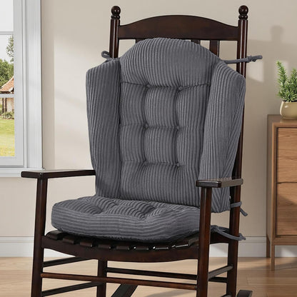 idee-home Wingback Rocking Chair Cushions Indoor, Glider Rocker Replacement Cushions with Removable Corduroy Cover, Wooden Adirondack Chair Pad Non-Slip Bottom Tufted Seat Pads with Ties, Green