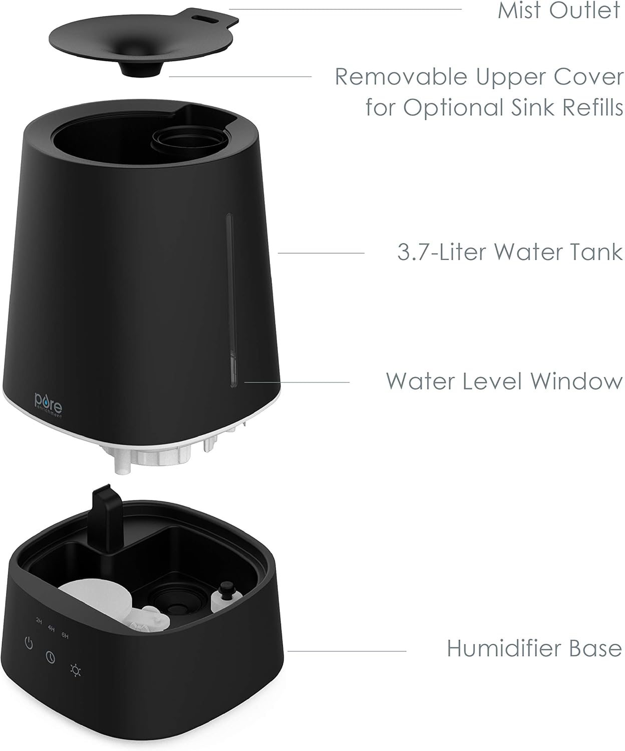 Pure Enrichment HUME Max - Easy Top-Fill Ultrasonic Cool Mist Humidifier, 3.7-L (1 Gallon) Water Tank, 3 Mist Settings, & Auto Shut-Off Timer - Ideal for Large Bedrooms, Nurseries & Dry Areas (White)