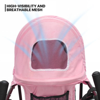 MoNiBloom 4 Wheels Pet Stroller, Easy-Fold Puppy Cage Jogger Stroller with Sun Cover, Pad and Rear Storage Bag, Breathable and Visible Mesh for Small/Medium Pets up to 22 lbs, Black